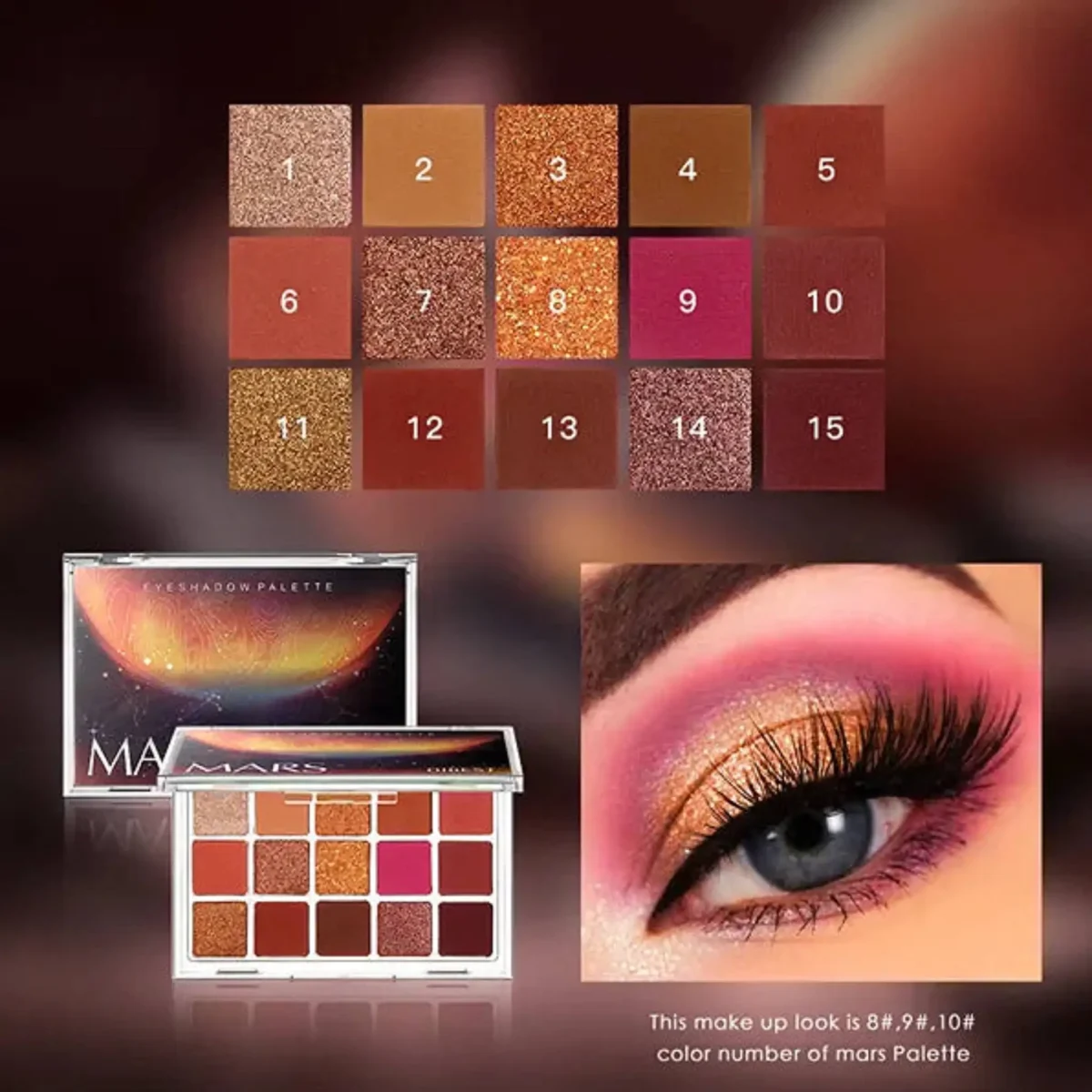 QIBEST Planet Mars 15 Colors Eyeshadow Palette