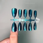 Cat Eye Fake Nail Set- #Teal Green
