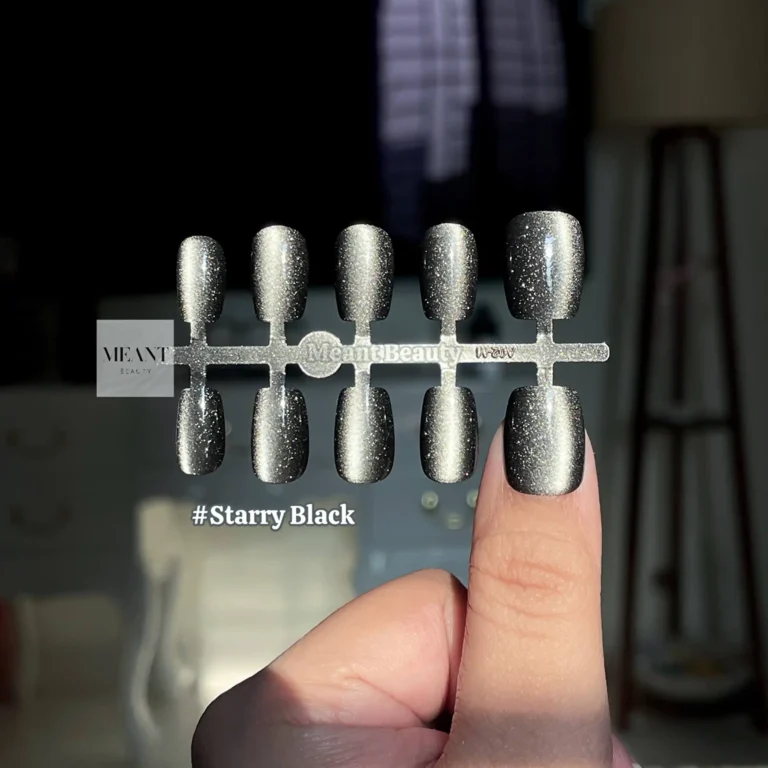 Cat Eye Fake Nail Set- Short #Starry Black