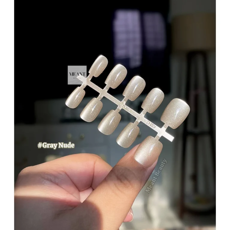 Cat Eye Fake Nail Set- #Gray Nude
