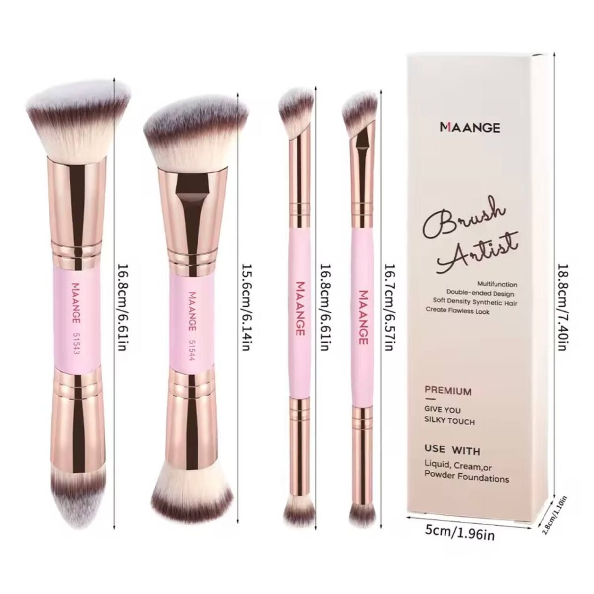 MAANGE Brush Artist 4 Pc Double Ended Makeup Brush Set Pink